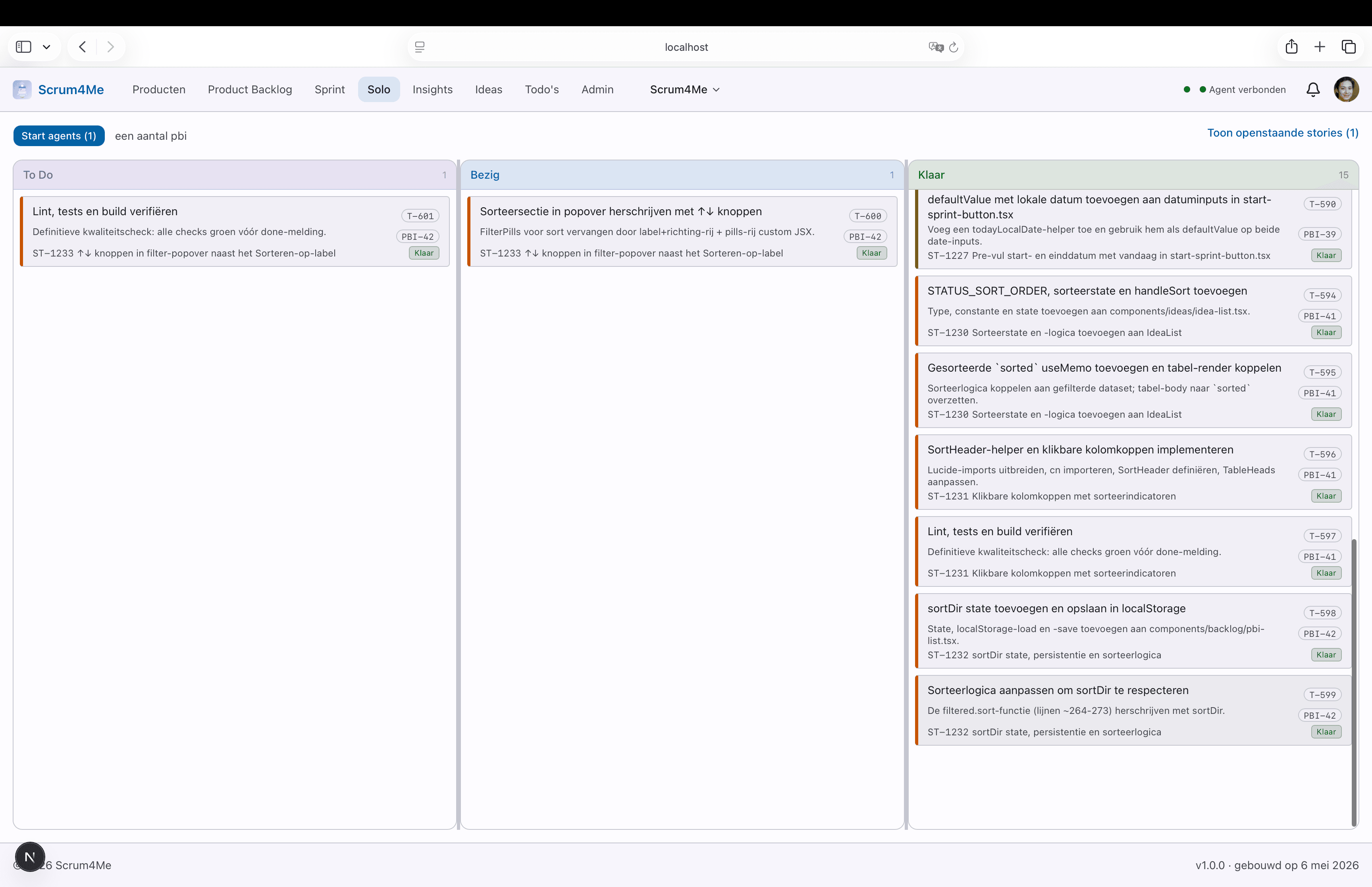 Solo Paneel — persoonlijk Kanban-bord met drie statuskolommen